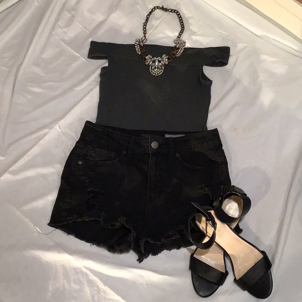 Black denim Aeropostale ripped shorts.